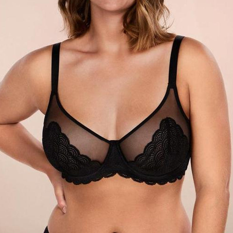 💜Mermaid Scales Sexy Lace Plus Size Unlined Underwire Non-padded Full Coverage Minimizer Bra with Back Smoothingfor Women Large Bust