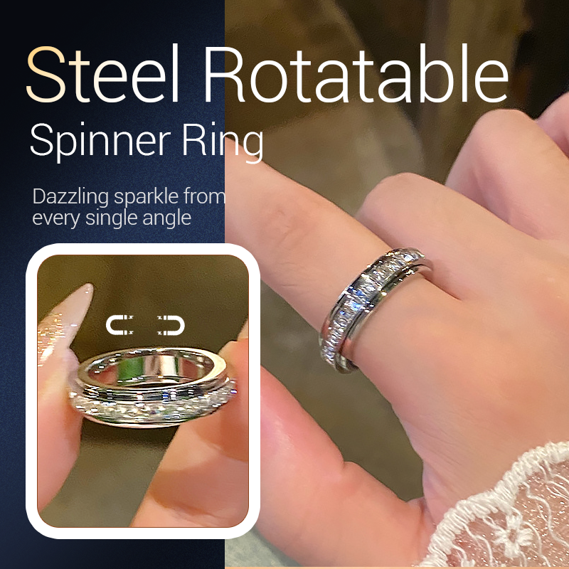 📢📢60%  OFF !! ⏰Titanium Steel Rotatable Spinner Ring with Zirconia
