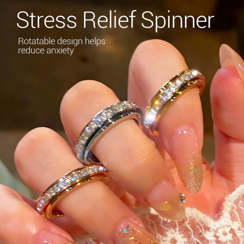 📢📢60%  OFF !! ⏰Titanium Steel Rotatable Spinner Ring with Zirconia