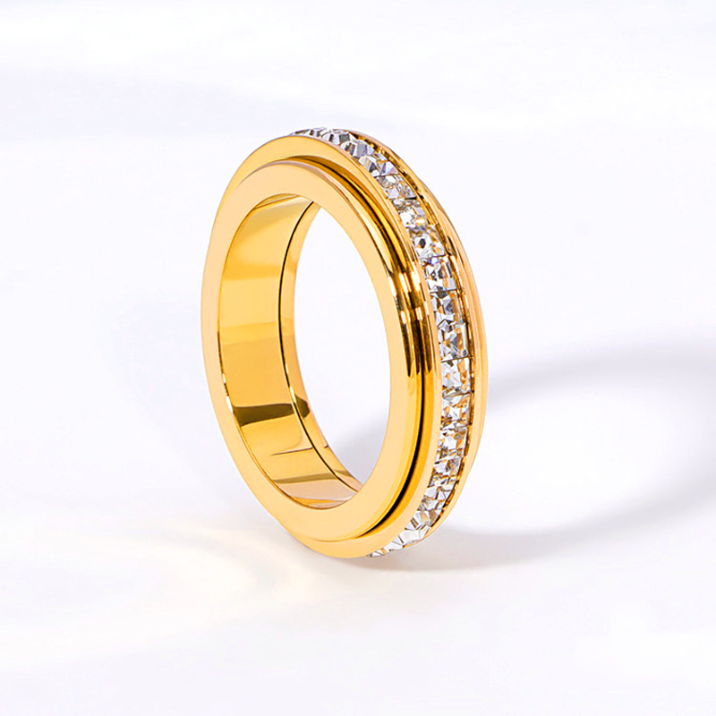 📢📢60%  OFF !! ⏰Titanium Steel Rotatable Spinner Ring with Zirconia