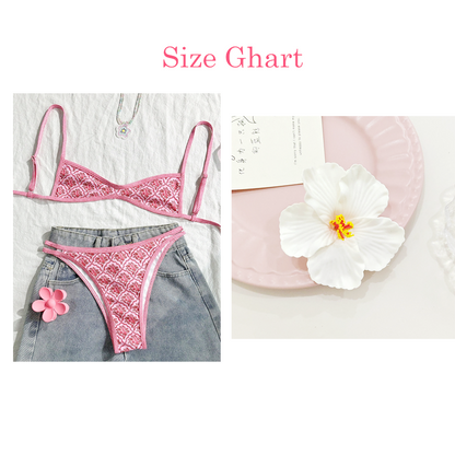 ✨ Pink Vintage Tile Print Bikini Set—This season's beach fashion, showcasing unique charm! ✨