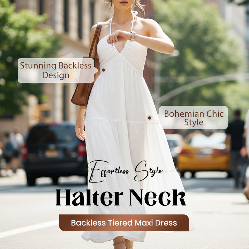 💞Halter Neck Backless Tiered Maxi Dress
