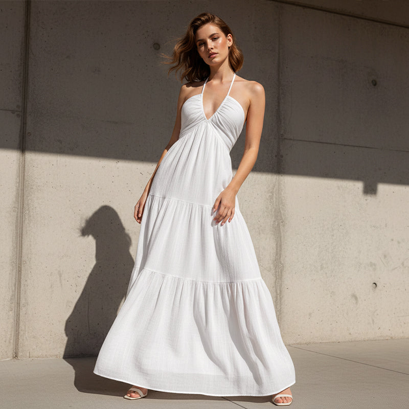 💞Halter Neck Backless Tiered Maxi Dress