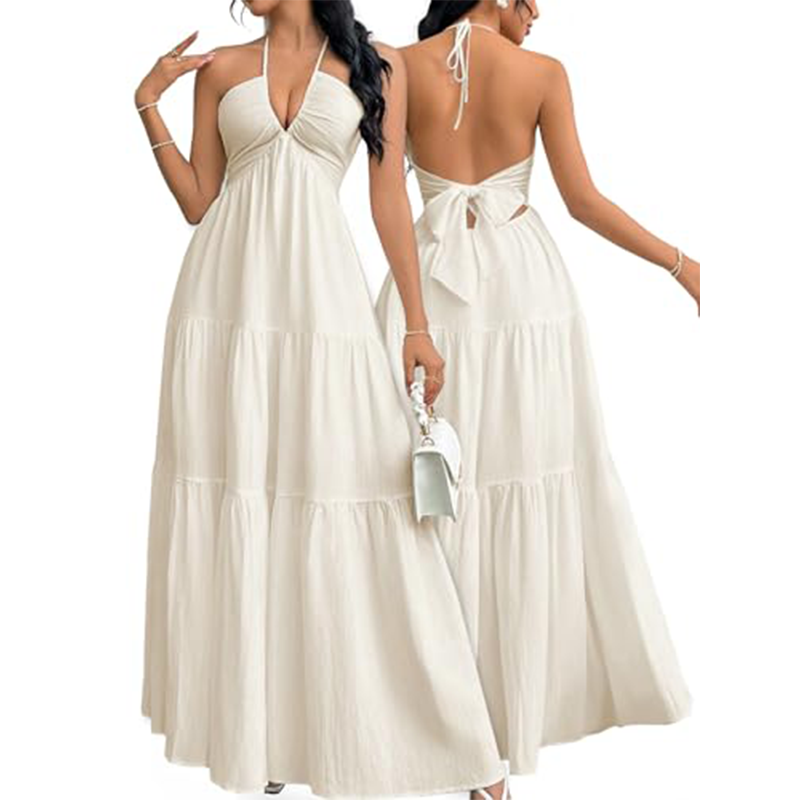 💞Halter Neck Backless Tiered Maxi Dress