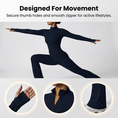 Women's 2-Piece Zip-Up Tracksuit Set with Flared Pants