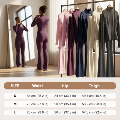 Women's 2-Piece Zip-Up Tracksuit Set with Flared Pants
