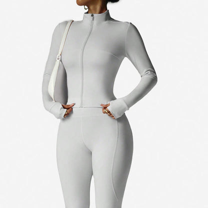 Women's 2-Piece Zip-Up Tracksuit Set with Flared Pants