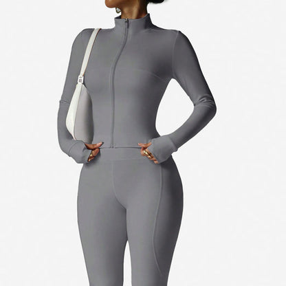 Women's 2-Piece Zip-Up Tracksuit Set with Flared Pants