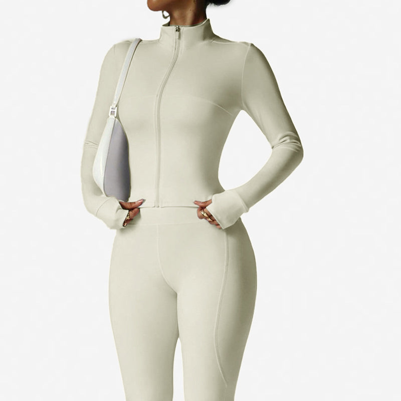 Women's 2-Piece Zip-Up Tracksuit Set with Flared Pants