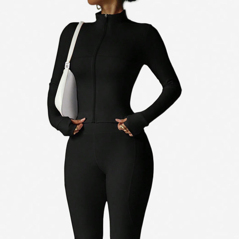 Women's 2-Piece Zip-Up Tracksuit Set with Flared Pants