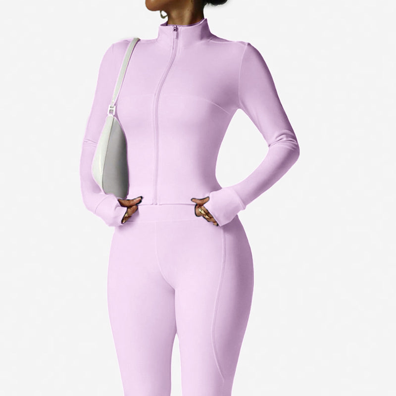 Women's 2-Piece Zip-Up Tracksuit Set with Flared Pants