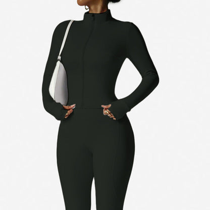 Women's 2-Piece Zip-Up Tracksuit Set with Flared Pants