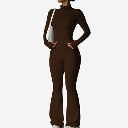Women's 2-Piece Zip-Up Tracksuit Set with Flared Pants