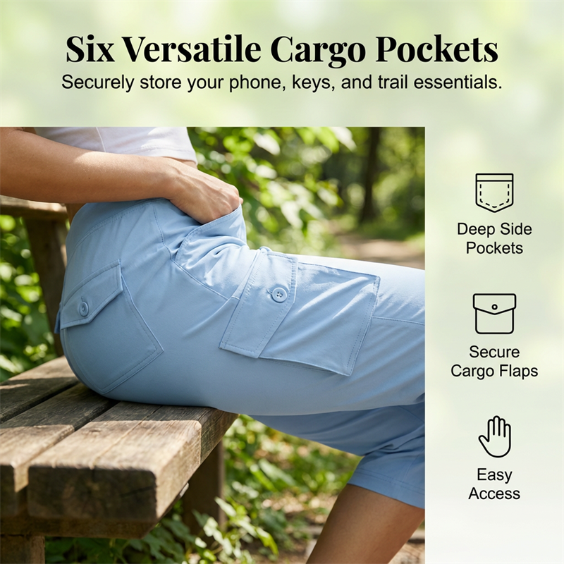 ✨Womens Lightweight Capris Daily&Travel Quick Dry Cargo Pants with 6 Pockets✈️👖