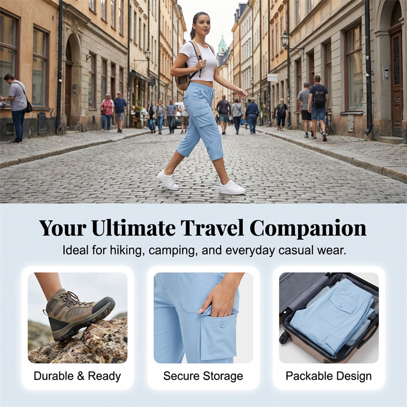 ✨Womens Lightweight Capris Daily&Travel Quick Dry Cargo Pants with 6 Pockets✈️👖