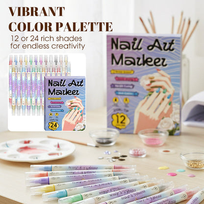 💞Dual-Tip Nail Art Marker Pen Set Quick‑dry, no UV lamp. Fine & brush tips. 12/24 vibrant colors.