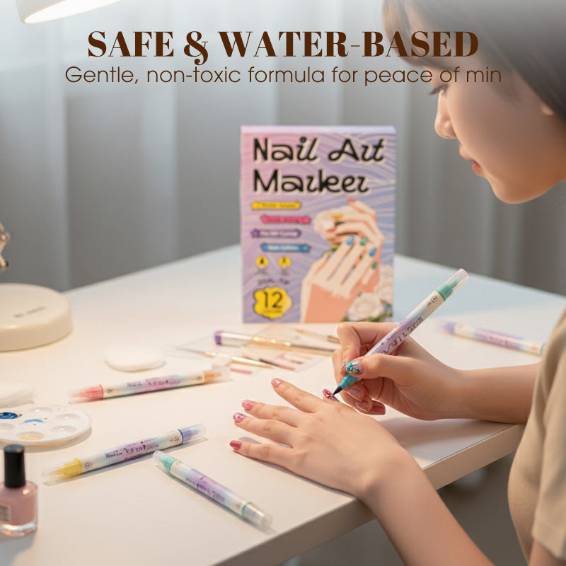 💞Dual-Tip Nail Art Marker Pen Set Quick‑dry, no UV lamp. Fine & brush tips. 12/24 vibrant colors.