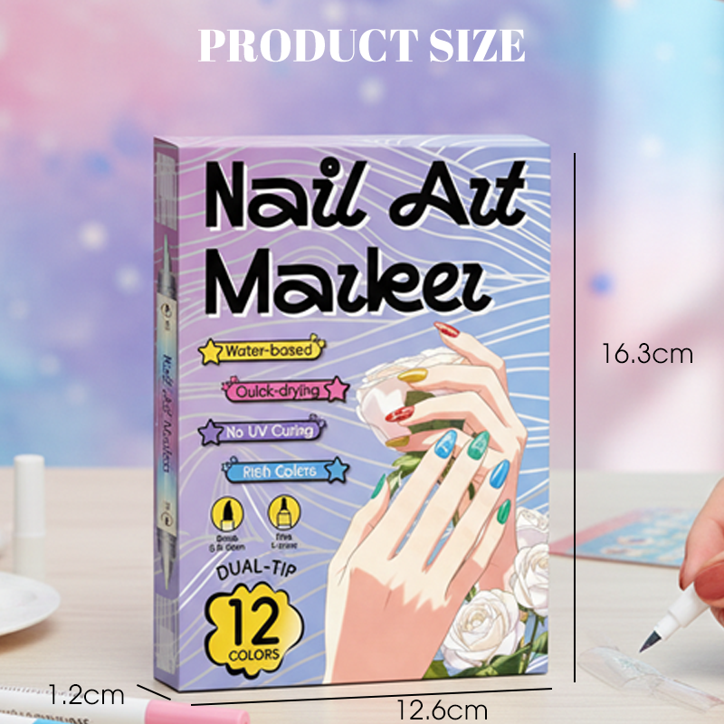 💞Dual-Tip Nail Art Marker Pen Set Quick‑dry, no UV lamp. Fine & brush tips. 12/24 vibrant colors.