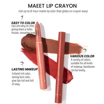 💄 Matte lip crayon – waterproof, 8hr wear, built-in sharpener 💋✨