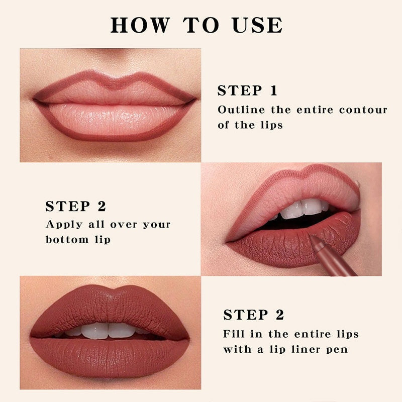💄 Matte lip crayon – waterproof, 8hr wear, built-in sharpener 💋✨