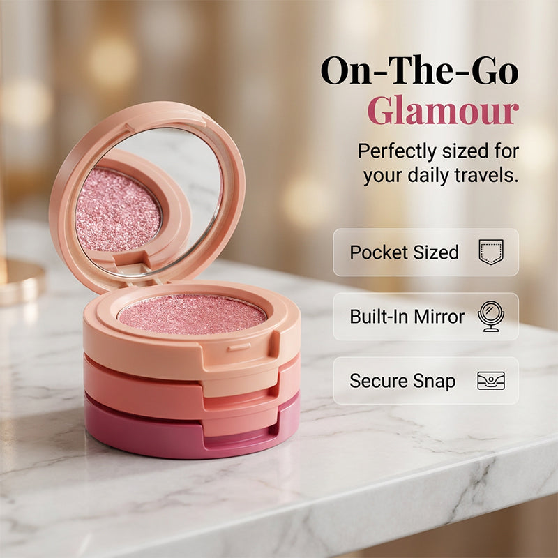 3-Color Stackable Eyeshadow Palette with Mirror
