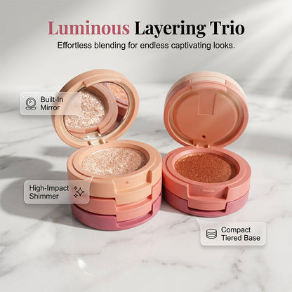 3-Color Stackable Eyeshadow Palette with Mirror