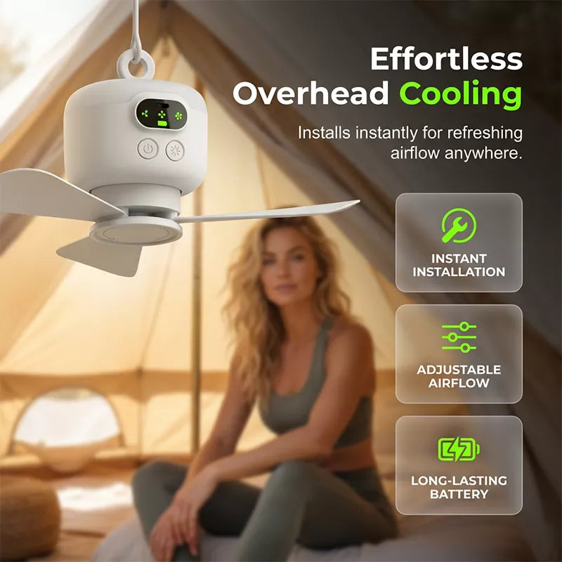 🔥 Rechargeable Ceiling Fan with LED Lights – Cool & Bright Anywhere
