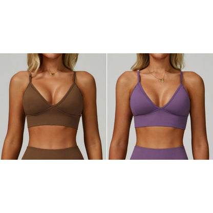 Women's Seamless Ribbed V-Neck Sports Bra