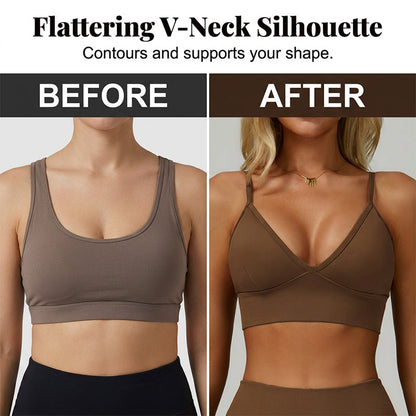 Women's Seamless Ribbed V-Neck Sports Bra