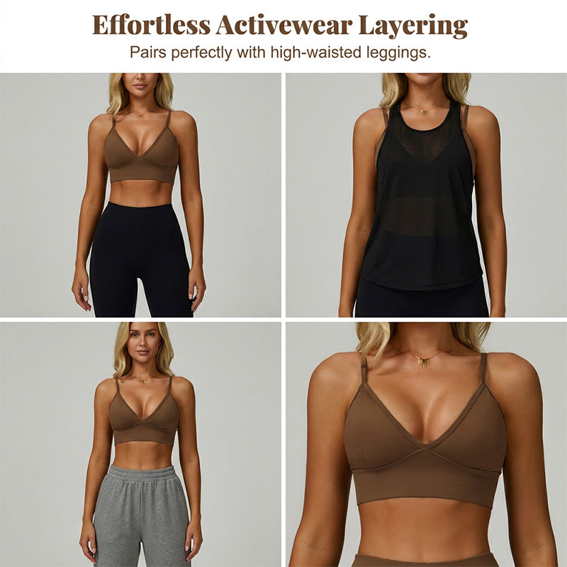 Women's Seamless Ribbed V-Neck Sports Bra