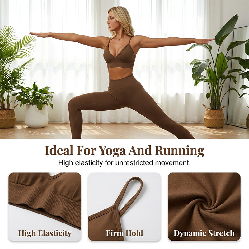 Women's Seamless Ribbed V-Neck Sports Bra