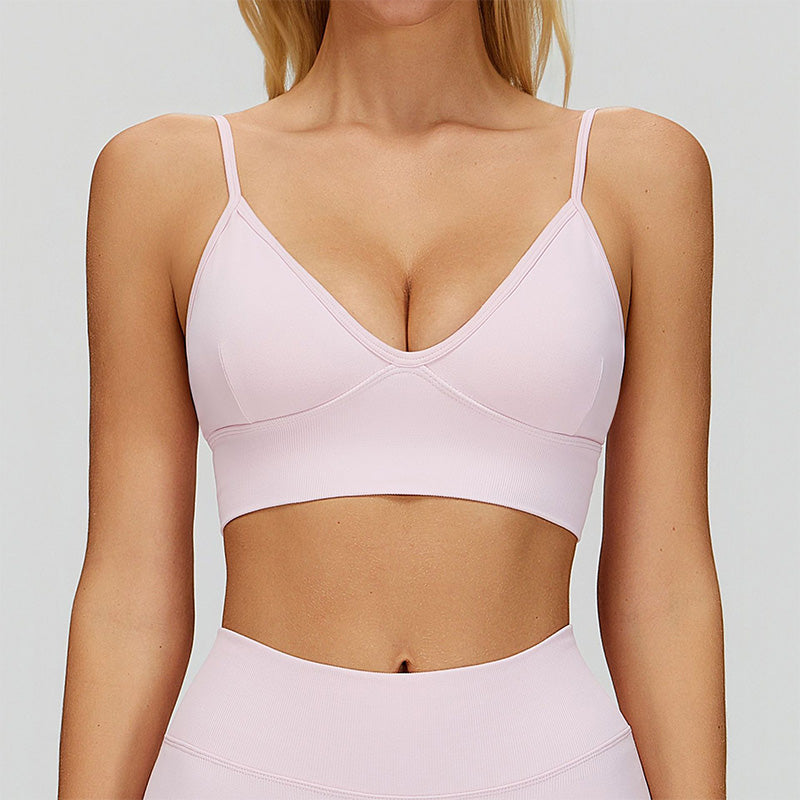 Women's Seamless Ribbed V-Neck Sports Bra