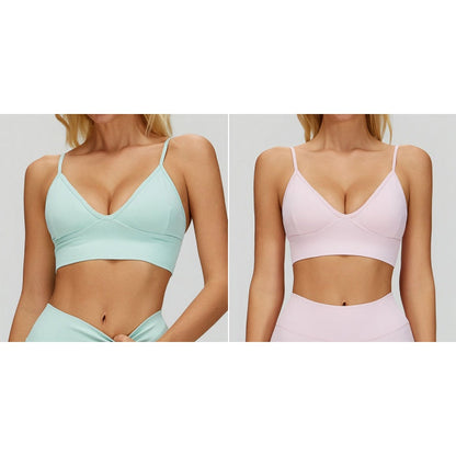 Women's Seamless Ribbed V-Neck Sports Bra