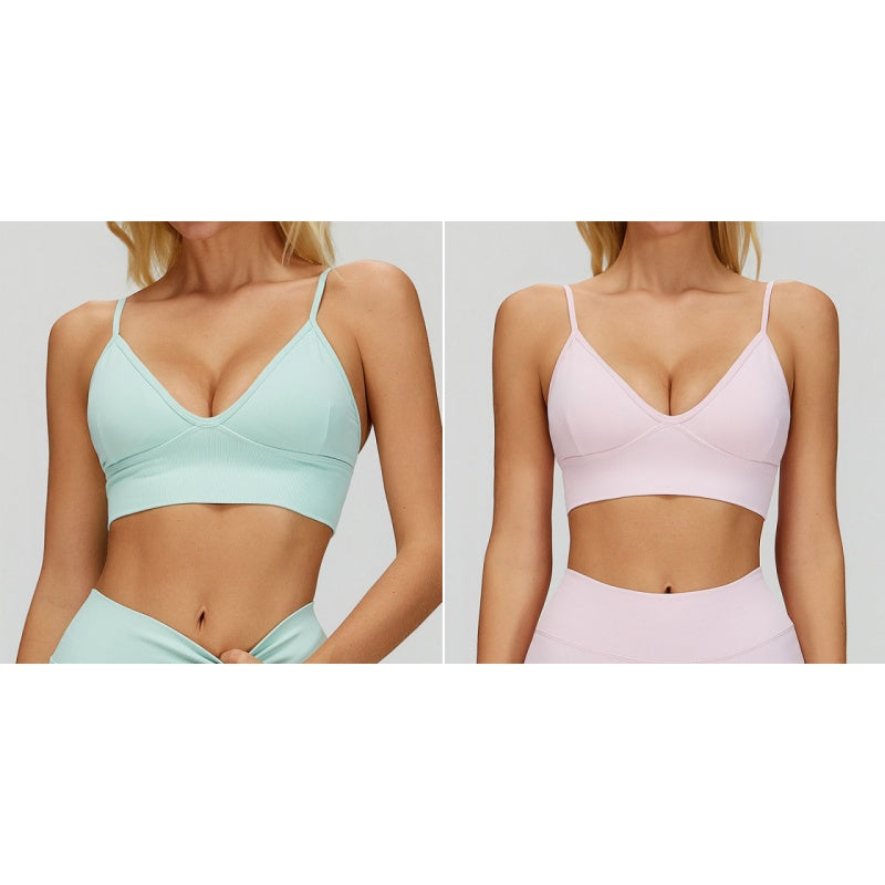 Women's Seamless Ribbed V-Neck Sports Bra