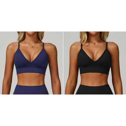 Women's Seamless Ribbed V-Neck Sports Bra