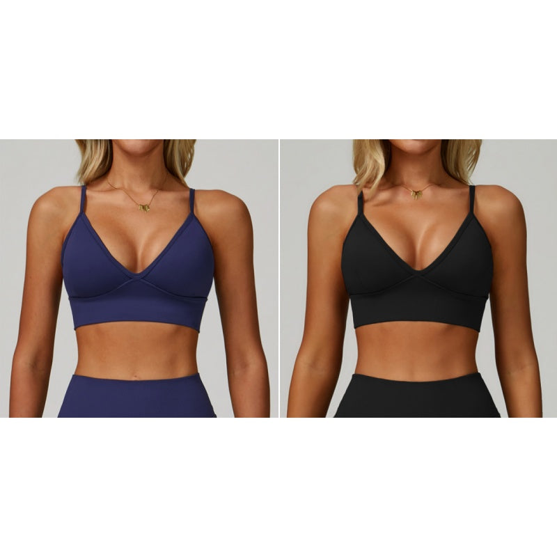 Women's Seamless Ribbed V-Neck Sports Bra