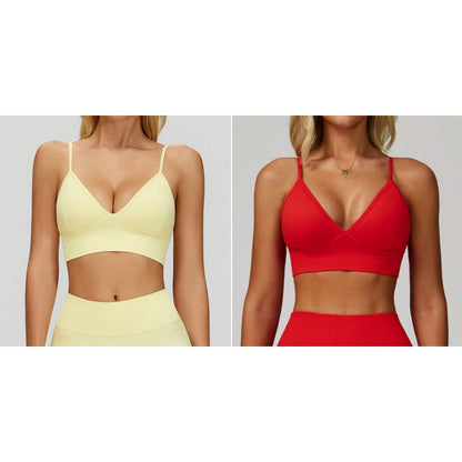 Women's Seamless Ribbed V-Neck Sports Bra