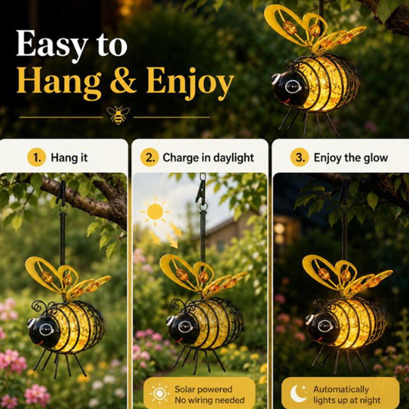 ✨ Hanging Solar Bee Light – Warm Amber Glow, Flicker-Free, Perfect for Garden Parties, Camping, or Kids’ Rooms – Spread Joy Day and Night 🌞🌜