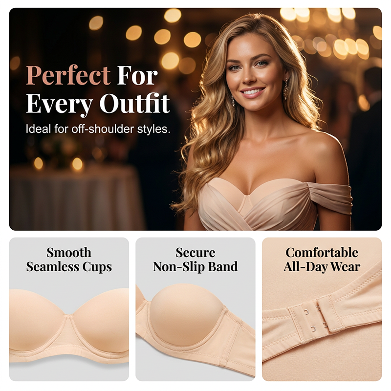 💜Women's Convertible Strapless Minimiser Bandeau Bra Underwire Unlined for Large Bust