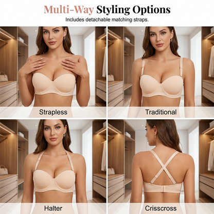 💜Women's Convertible Strapless Minimiser Bandeau Bra Underwire Unlined for Large Bust